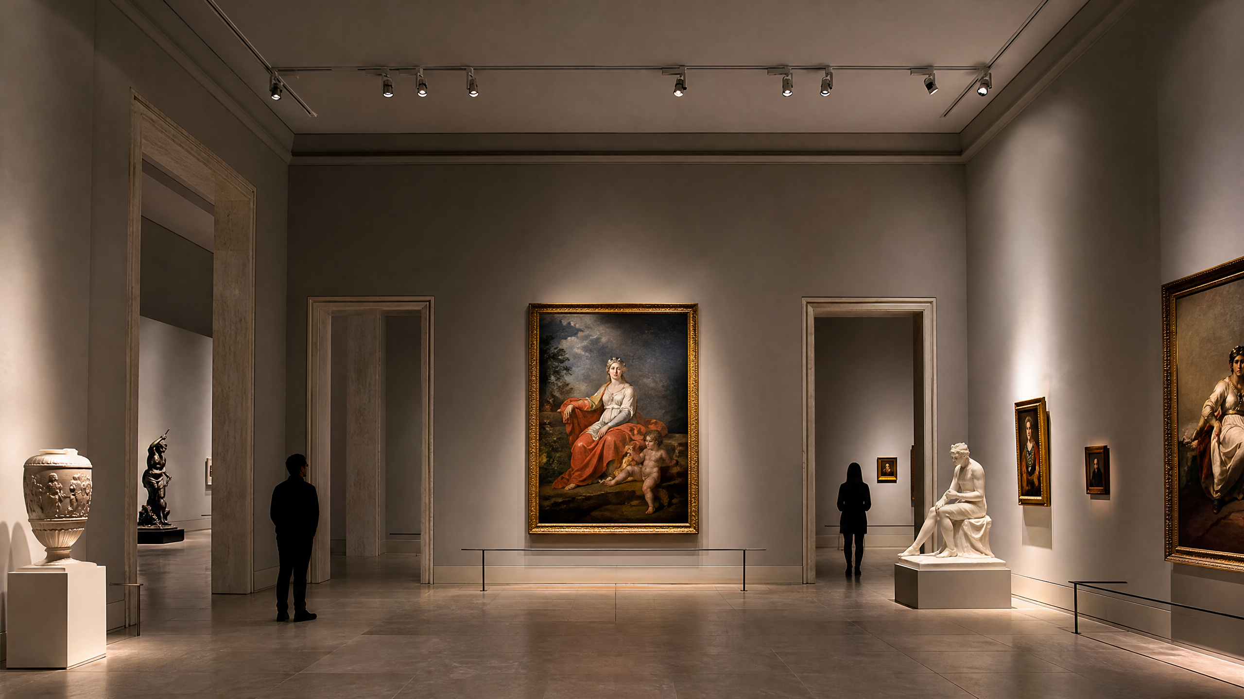 Professional cut-off LED track lighting in a museum gallery