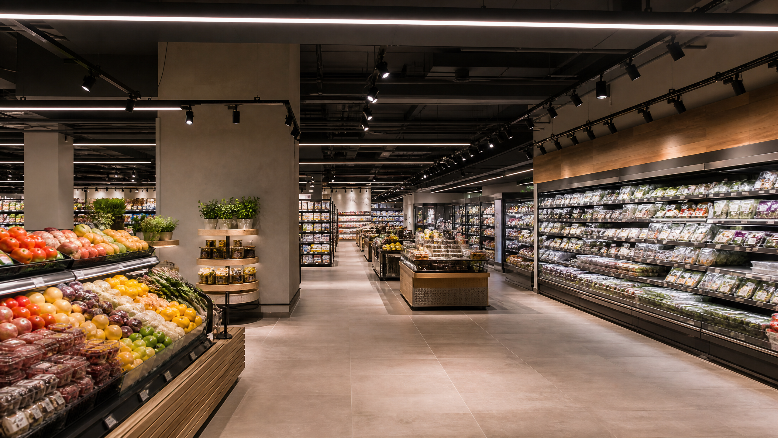 Professional LED lighting in an international supermarket