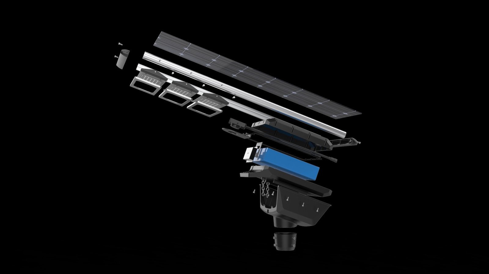 QH Series exploded structure drawing QH Series integrated solar street light exploded structure drawing