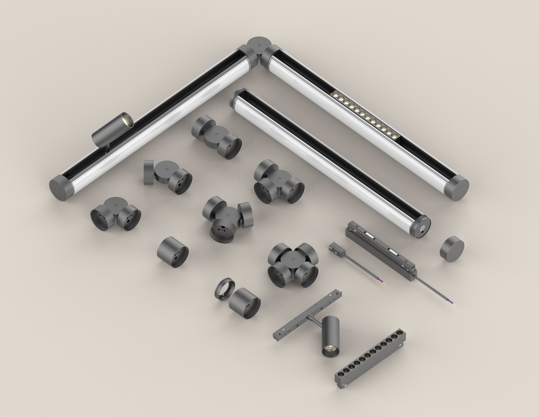 S20 circular glowing magnetic track system components, connectors and power supply
