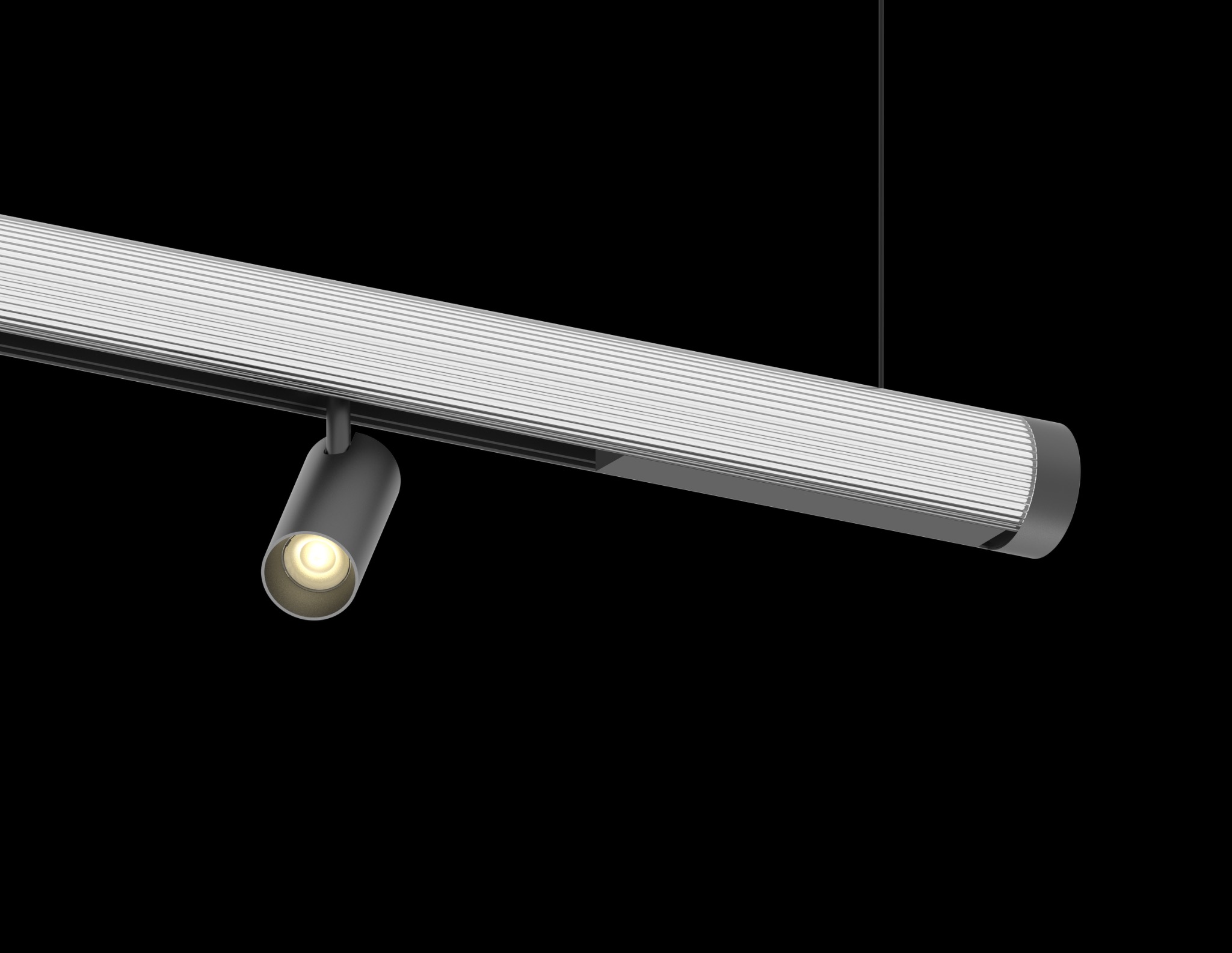 Close-up of the S20 360-degree luminous track and magnetic spotlight module