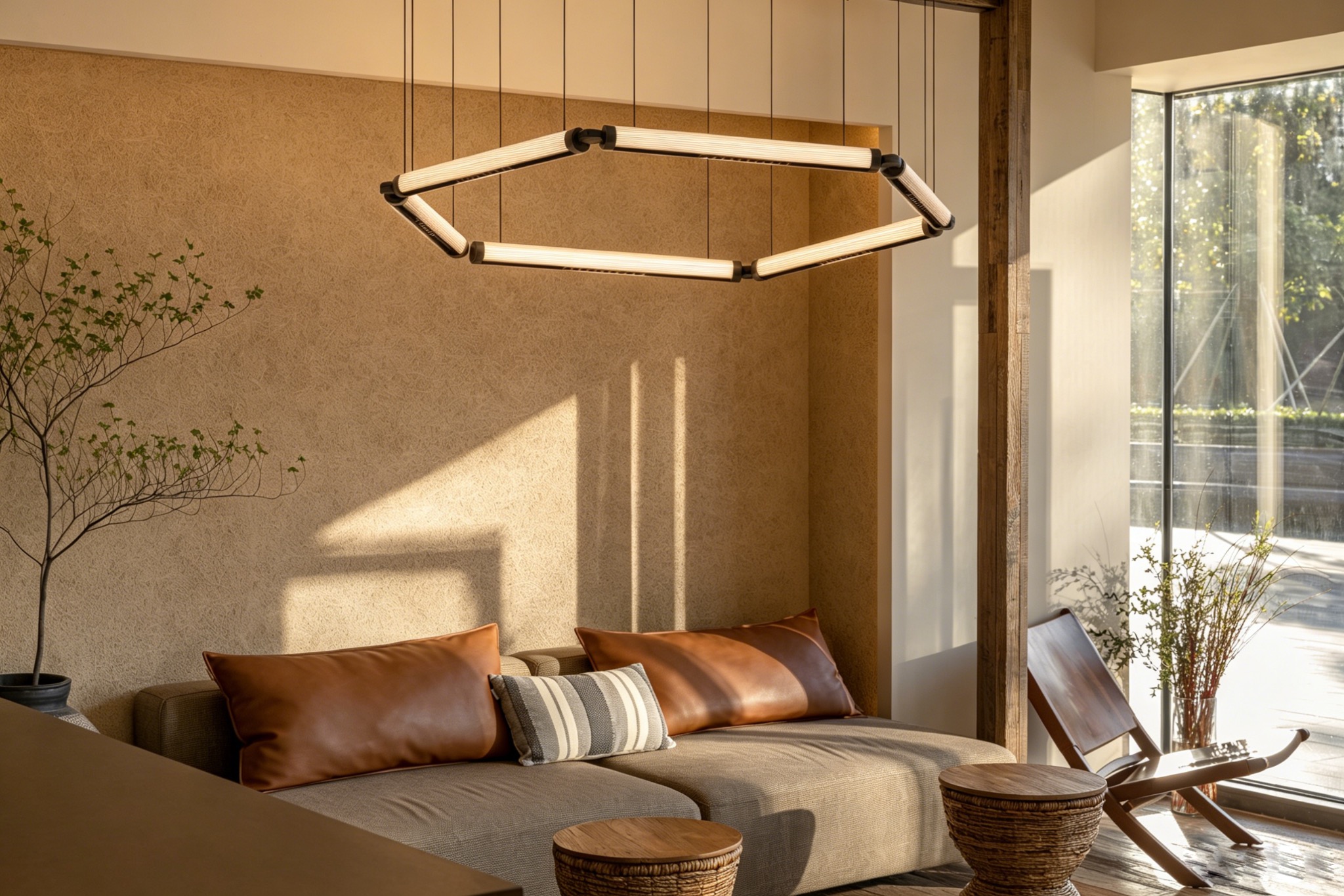 S20 circular glowing magnetic track light installed above a modern café counter