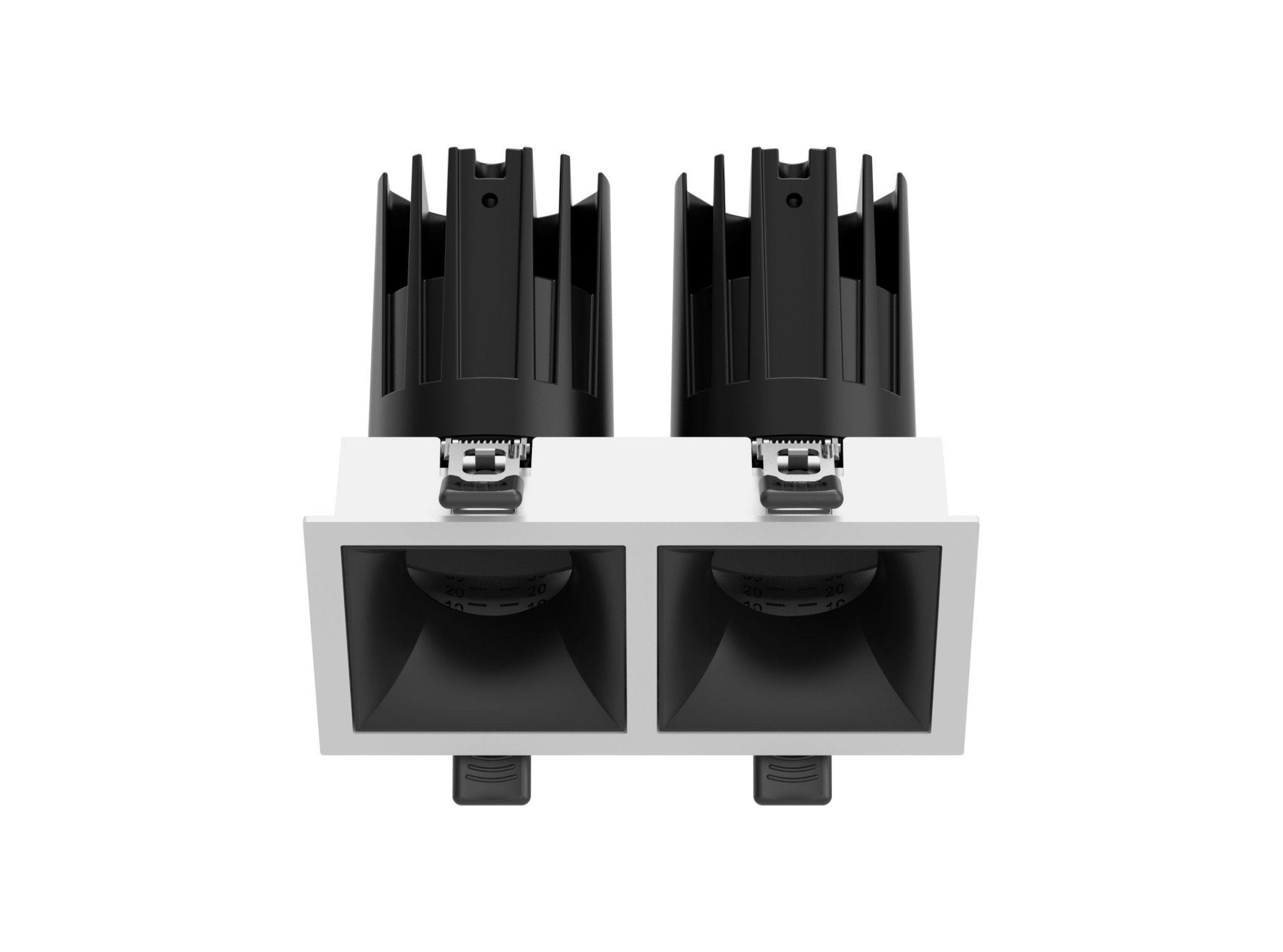 Front view of double modular recessed LED spotlight with adjustable heads