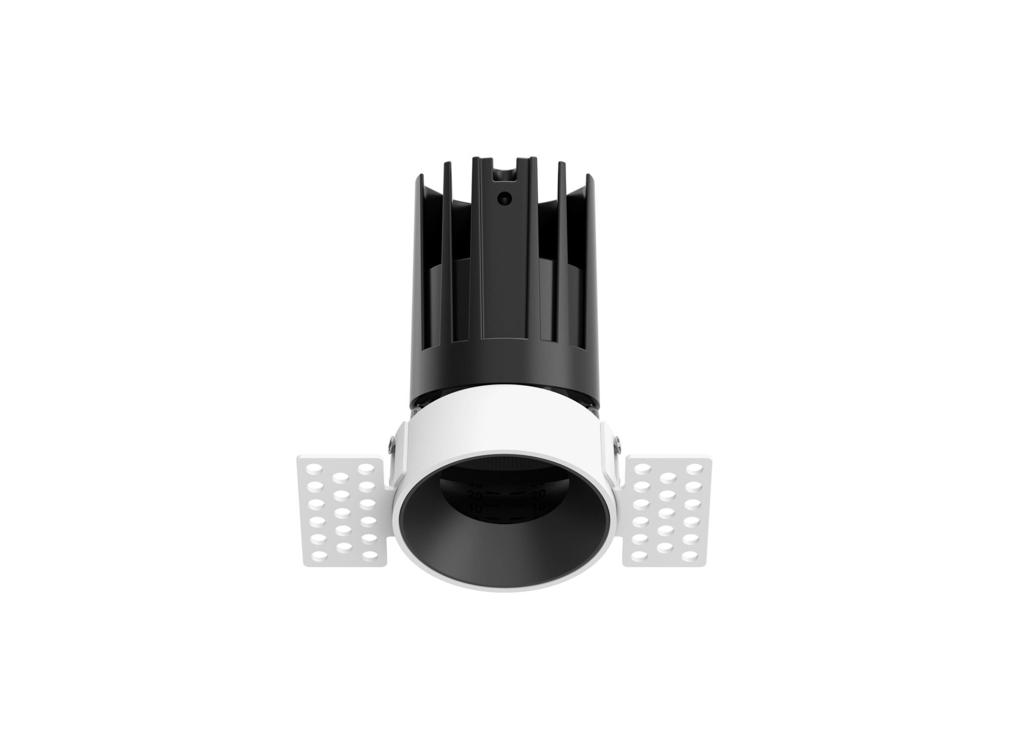 Side view of adjustable modular LED downlight showing the aiming mechanism